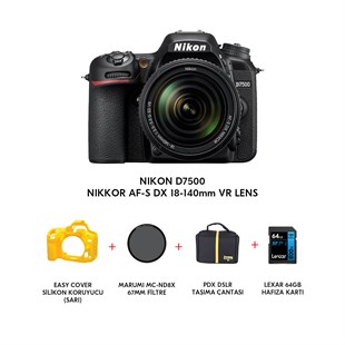 Nikon D7500 + Af-S DX NIKKOR 18-140 VR + Hediye Seti ( Hafıza Kartı + Filtre + Çanta + Sılıcone Case )